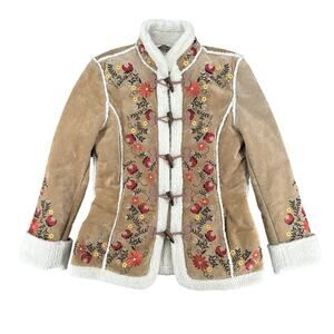 Vintage 90s Penny Lane Suede Floral Embroidered Phoebe Buffay Friends Coat S